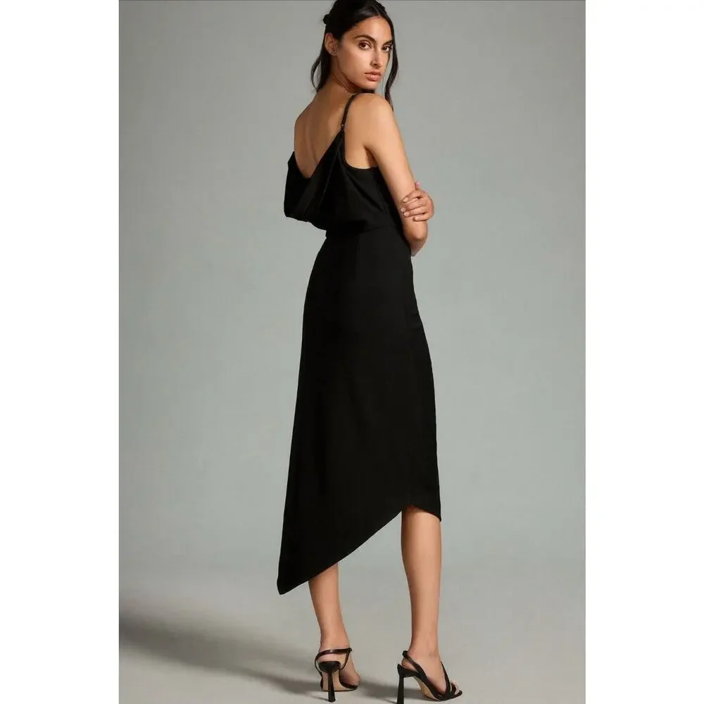 Anthropologie Cowl Neck Strappy Black Smocked Bodycon Event Party Dress Sz S NEW - Picture 2 of 14